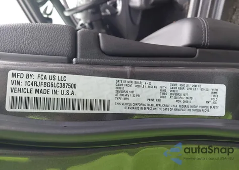 2020 Jeep Grand Cherokee Limited 4X4 z USA, uszkodzony, nr VIN 1C4RJFBG6LC387500